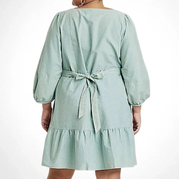 Ava & Viv  Plus Size Teal 3/4 Balloon Sleeve Tie Back Tiered A-Line Dress 1X - Picture 3 of 14